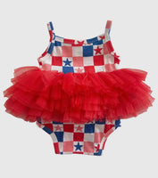 Red, White, Blue & Pink Checkerboard / Organic Tutu Bodysuit