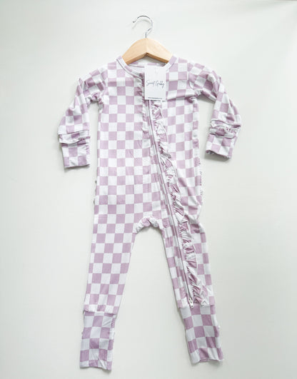 Lavender Checkered Ruffle Zippie