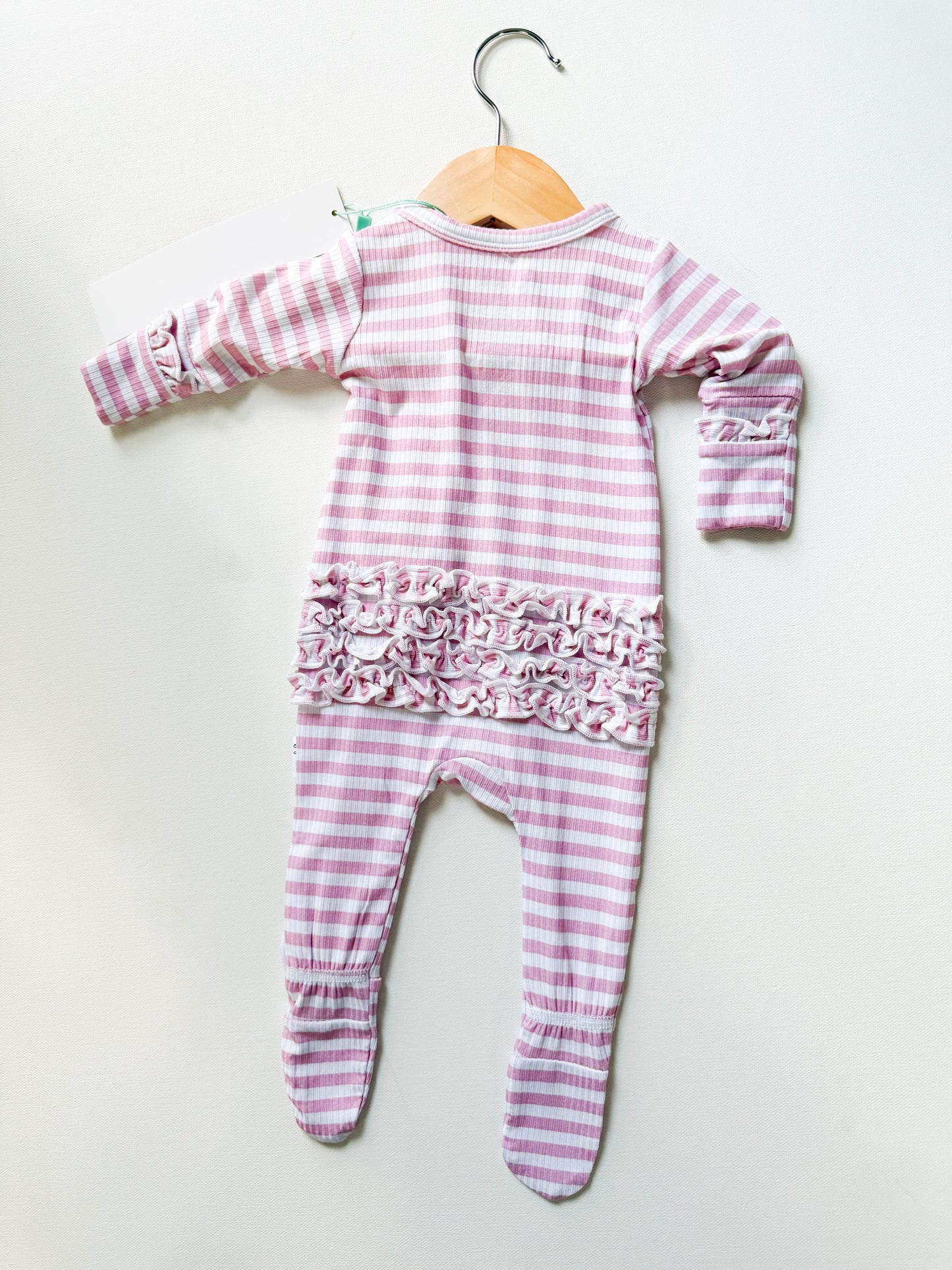 Pink Stripe Ruffle Zippie