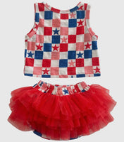 Red, White, Blue & Pink Checkerboard / Organic Tutu Bloomer Set