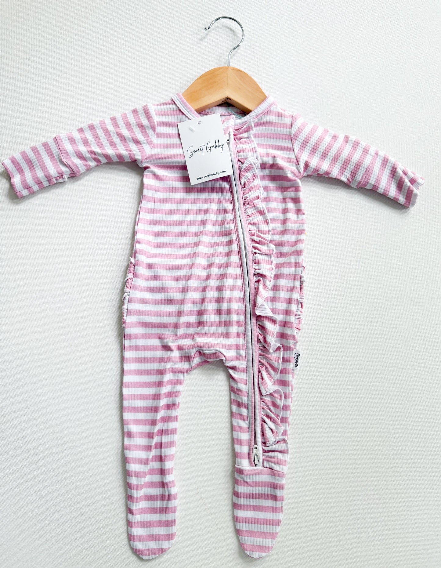 Pink Stripe Ruffle Zippie