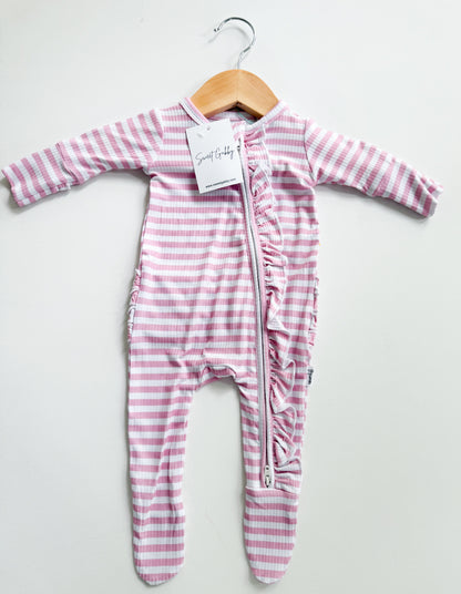 Pink Stripe Ruffle Zippie