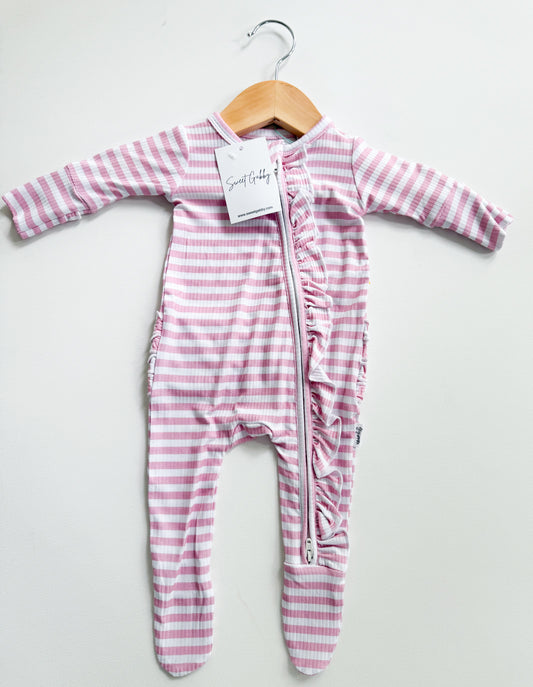 Pink Stripe Ruffle Zippie
