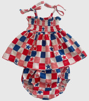 Red, White, Blue & Pink Checkerboard / Organic Smocked Set