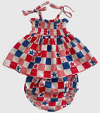 Red, White, Blue & Pink Checkerboard / Organic Smocked Set