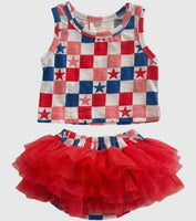 Red, White, Blue & Pink Checkerboard / Organic Tutu Bloomer Set