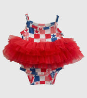 Red, White, Blue & Pink Checkerboard / Organic Tutu Bodysuit